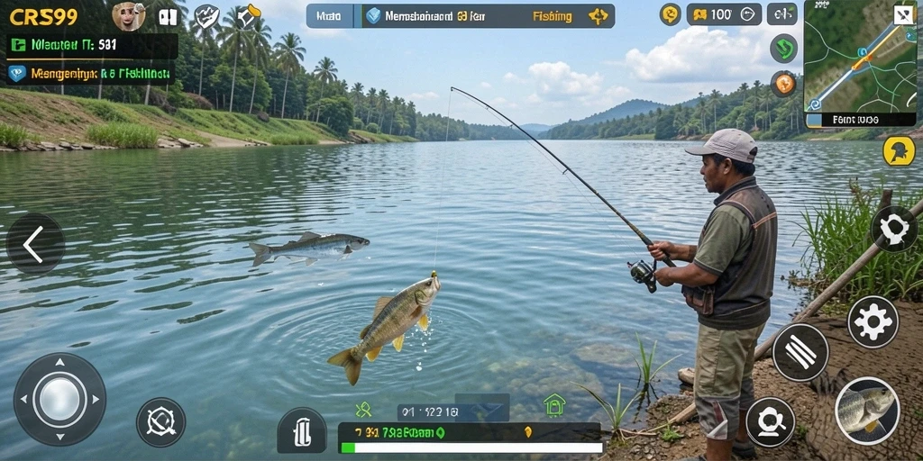 Tampilan gameplay CRS99 yang seru saat menangkap ikan.
