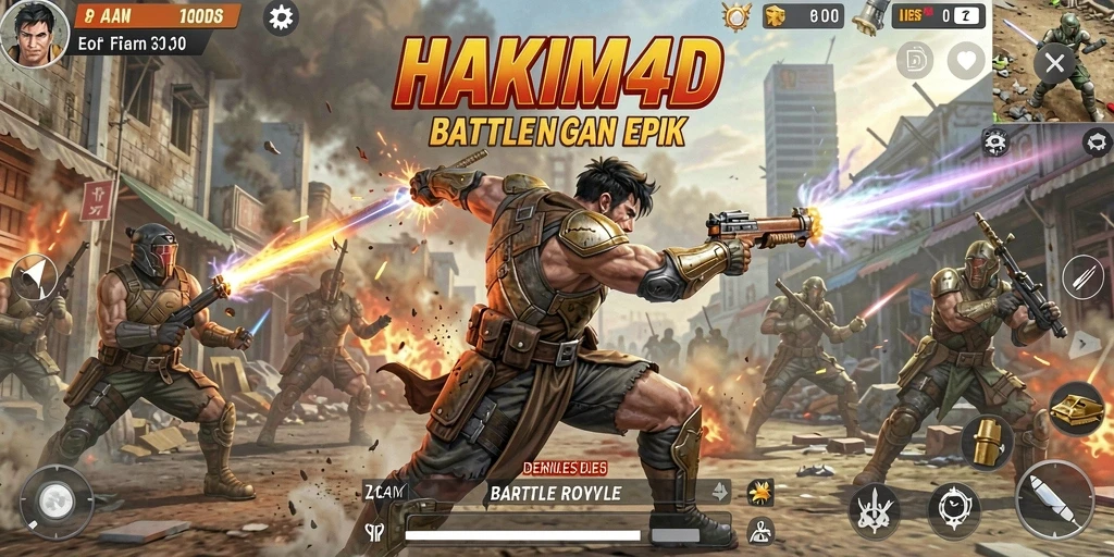 Tangkapan layar dari HAKIM4D menampilkan pertempuran intens dalam mode Battle Royale.