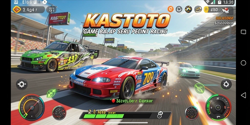 Screenshot menampilkan aksi balap mendebarkan di KASTOTO.