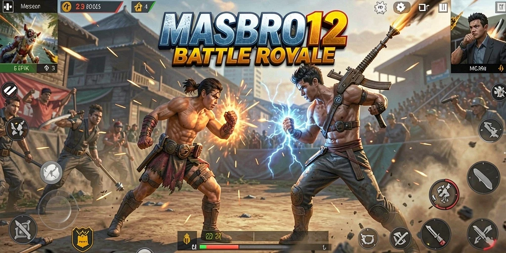 Gameplay seru dalam MASBRO12 yang penuh aksi Battle Royale.