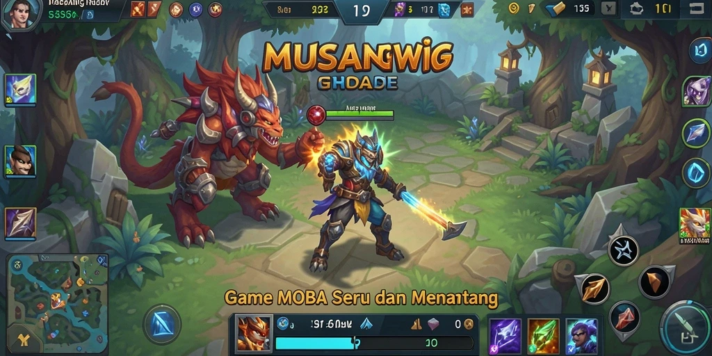 Screenshot menampilkan pertempuran seru dalam gameplay MOBA MUSANGWIN.