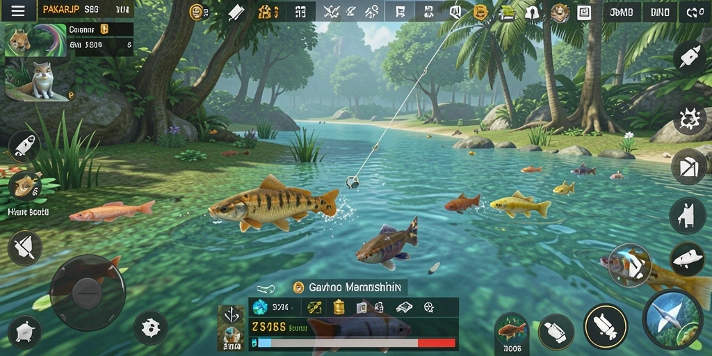 Tampilan gameplay PAKARJP dengan aksi memancing yang seru.