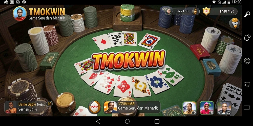 Tampilan gameplay TMOKWIN dengan teman-teman di meja Gaple.