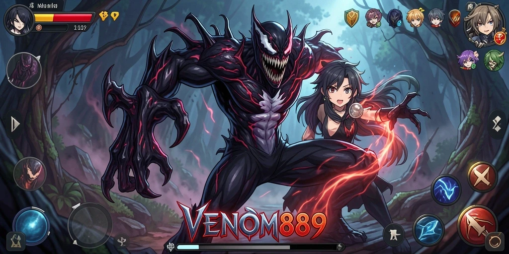 Skrinsut gameplay VENOM889 menampilkan aksi karakter Anime yang seru dan menegangkan.
